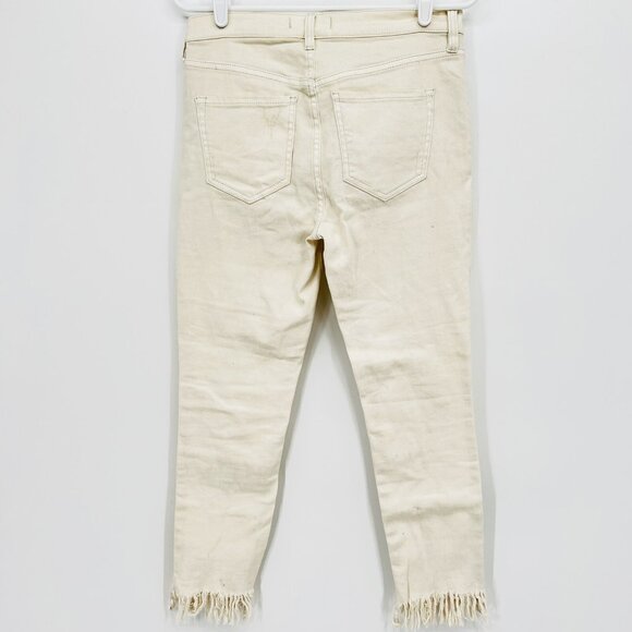 NWT Free People Women's Ivory Jeans Size 27 Distressed Fringe Frayed Hem Stretch - Picture 2 of 11